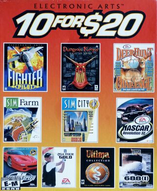 10 for $20 Pak (688 (I) Hunter/Killer; Deer Hunt Challenge; Dungeon Keeper; Fighter Pilot; NASCAR Revolution SE; Need for Speed II; PGA Tour Gold; Sim City Classic; Sim Farm; Ultima Collection) (IBM PC)