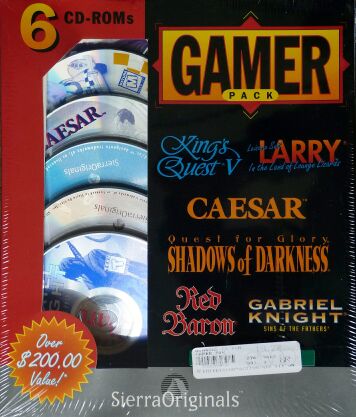 Gamer Pack: King's Quest V: Absence Makes the Heart Go Yonder, Leisure Suit Larry 1: In the Land of the Lounge Lizards, Caesar, Quest for Glory IV: Shadows of Darkness, Red Baron with A-10 Tank Killer, Gabriel Knight: Sins of the Father (SierraOriginals) (IBM PC)