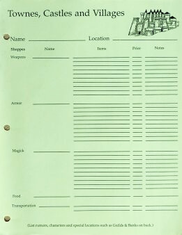QuestBusters Townes, Castles and Villages Sheet