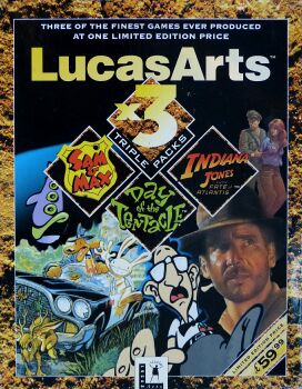 LucasArts x3 Triple Packs: Sam & Max Hit the Road, Maniac Mansion 2: Day of the Tentacle and Indiana Jones and the Fate of Atlantis (U.S. Gold) (IBM PC) (missing Sam & Max disk 6)